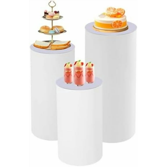 3PCS Cylinder Pedestal Stands, White Cake Pedestal Stand, Cylinder Stands for Party Birthday Wedding Display Decor 35.4"(L) 29.5"(M) 23.6"(S)$$Home Decor, Kitchen, & Other