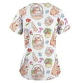 thumbnail image 3 of Genuiskids Easter Womens Scrubs Tops T-Shirt Easter Eggs Bunny Print V Neck Short Sleeve Medical Scrub Shirts Working Uniform Wear with Pockets Red, 3 of 5