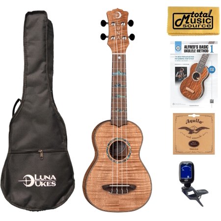 Luna UKE HTS EXM High Tide Exotic Mahogany Soprano Ukulele Book Bundle