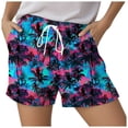 thumbnail image 5 of felwors Women's Palm Tree Print Shorts Elastic Drawstring Waist Summer Beach Vacation Casual Shorts with Pockets (Blue, S), 5 of 5