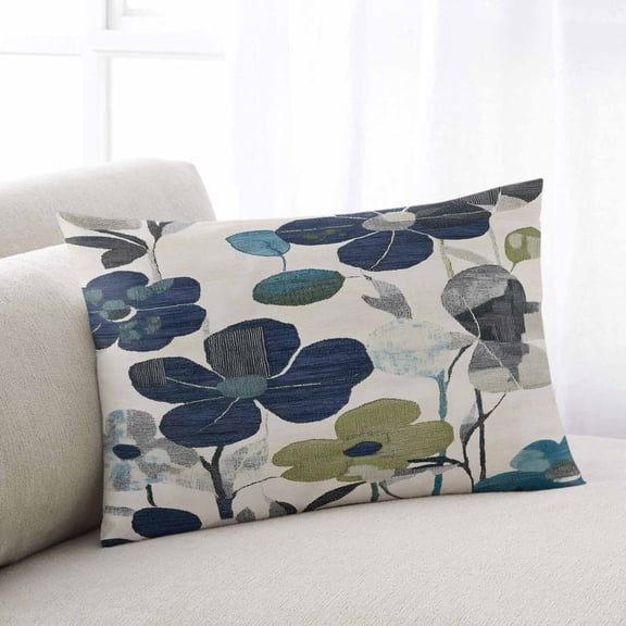 Navy Blue Green Floral King Size Pillow Cover, Pillowcase Protectors with Zipper, Breathable Decorative Throw Pillow Case Cover, Vintage Botanical Leaves Pillow Shams for Couch Sofa 20x36Inch