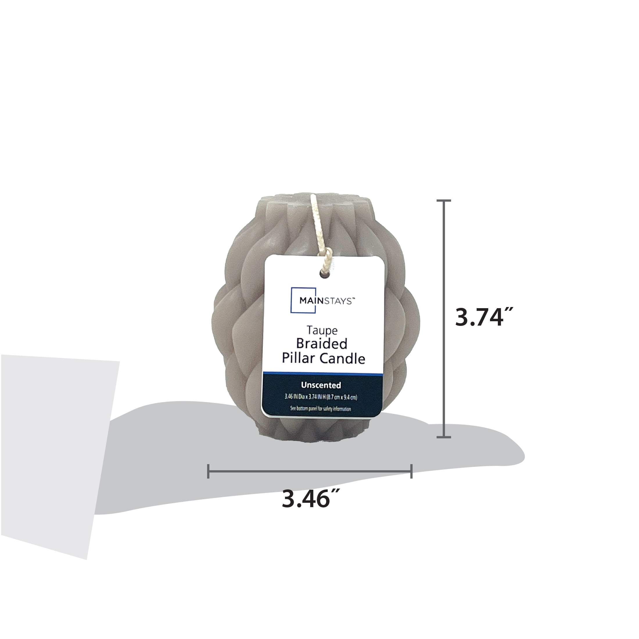 Mainstays 3.46" x 3.74" Braided Pillar Candle, Unscented, Taupe