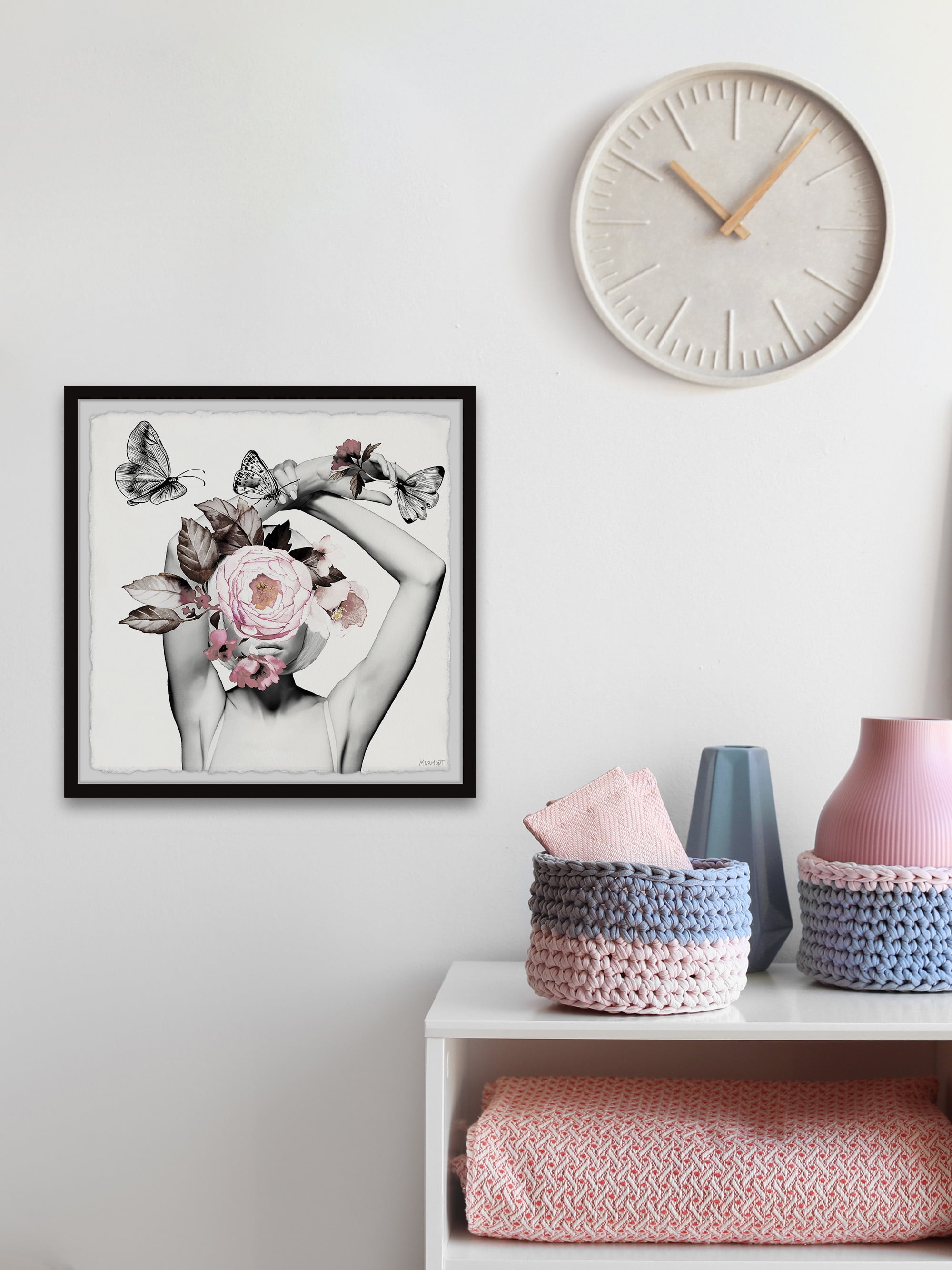 Bloom and Butterflies 32 in x 32 in Framed Painting Art Prints, by Marmont Hill