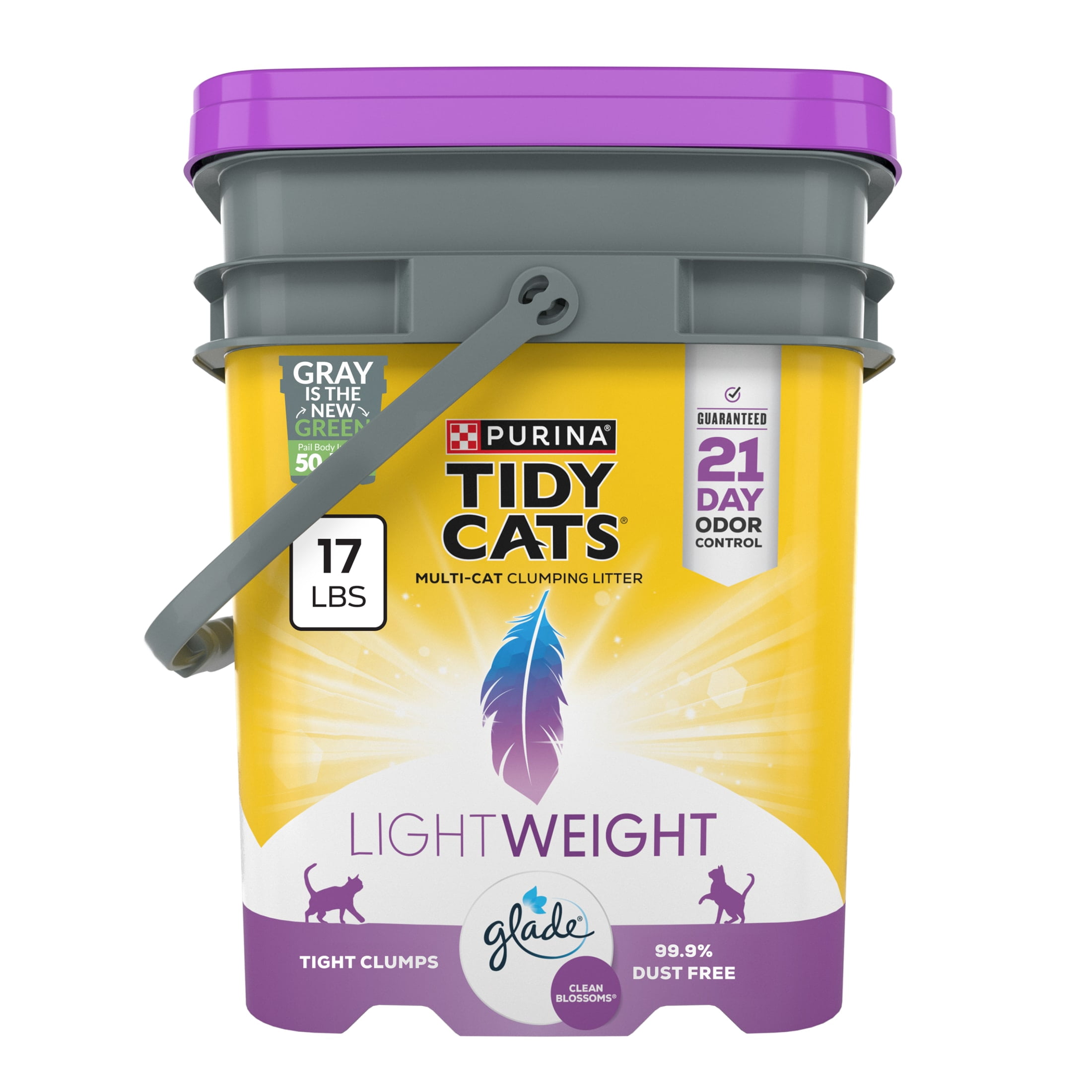 (2 pack) Purina Tidy Cats LightWeight Clumping Cat Litter, Glade Clean Blossoms Scent, 17 lb Pail