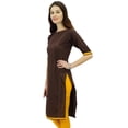 thumbnail image 3 of Phagun Indian Womens Solid Brown Kurti Cotton Tunic Regular Straight Kurta - 22, 3 of 7