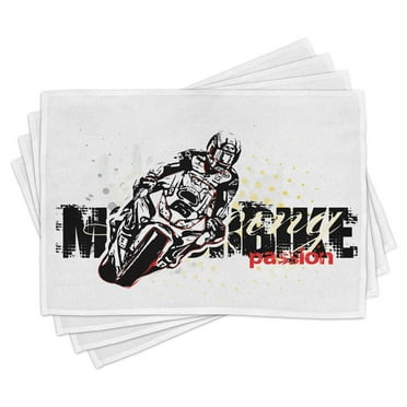 Ambesonne Motorcycle Place Mats Set of 4, Grungy Race Passion, Standard Size, Black Yellow