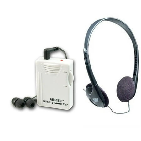 Reizen Mighty Loud Ear 120dB Personal Sound Hearing Amplifier with Earphones and Extra (Best Desktop Headphone Amplifier)