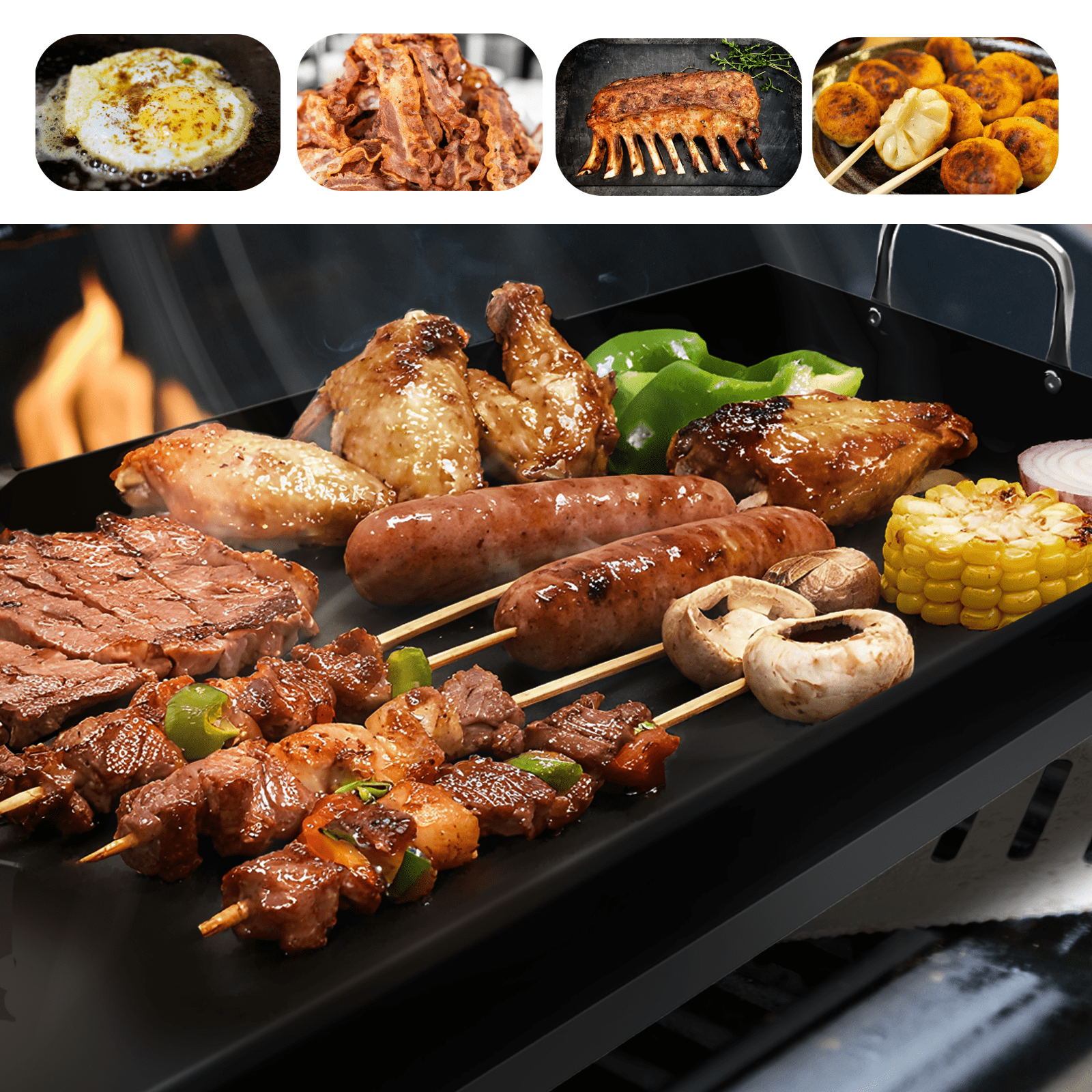 Yacona Griddle for Gas Grill, Outdoor Cast Iron Grill with Grease Trough, Nonstick Stove Top Griddle, 25＂×16＂