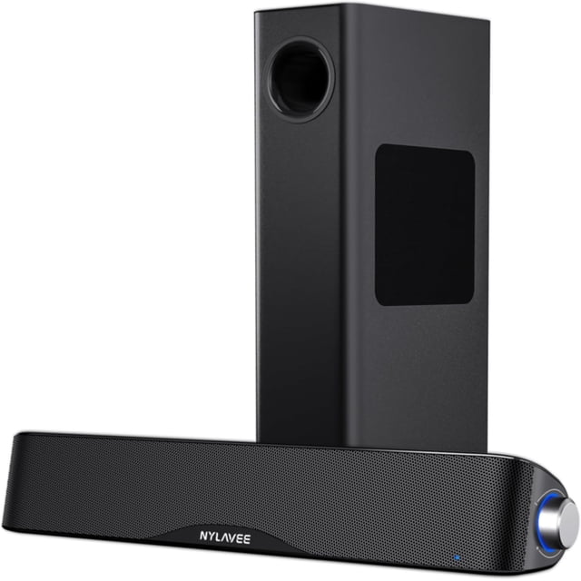 Computer Speakers with Subwoofer, 2.1 PC Speakers System with Bluetooth 5.4 & 3.5mm Aux-in, 60W Power, AC Adapter Powered Computer Sound Bar for Desktop PC, Laptop, Monitor, Gaming