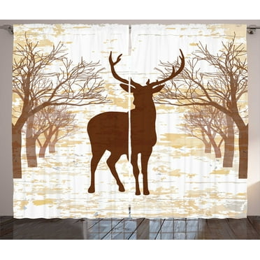 Ambesonne Deer Hunting Curtains 2 Panel Set, Rustic Silhouette Art, 108" x 63", Beige Chocolate