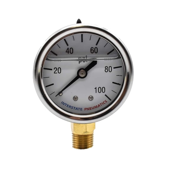 Interstate Pneumatics G7012-100 Oil Filled Pressure Gauge 100 PSI 2 Inch Dia 1/4 Inch NPT Bottom Mount