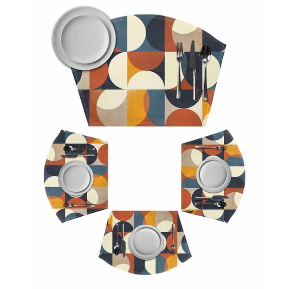 Navy Blue Beige Wedge Shaped Placemats Set of 2,Cotton Linen Fan Place Mats,Middle Century Modern Geometric Abstract Art Table Mats for Holiday Wedding Party Dinning Coffee Tables 11.8"x17.5"