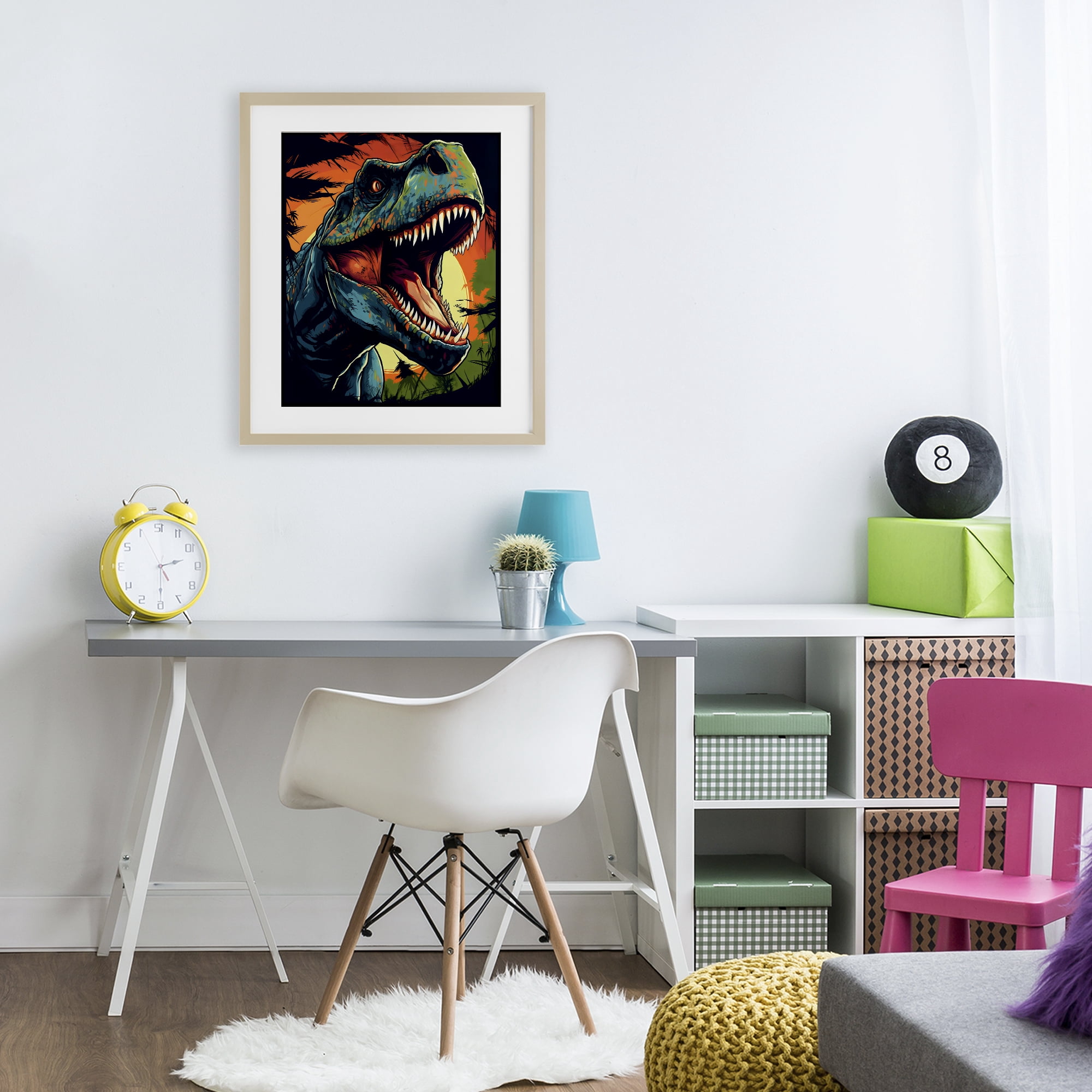 Stupell Industries Dino Roar at Sunset Birch Framed Print Under Glass, design by Creative Studio