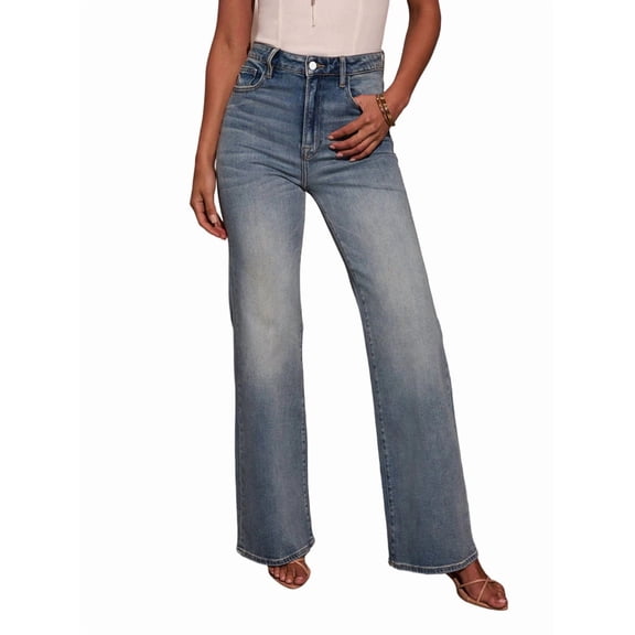 Women'S High Waisted Straight Leg Jeans Trendy Loose Denim Pants with Pockets Blue S