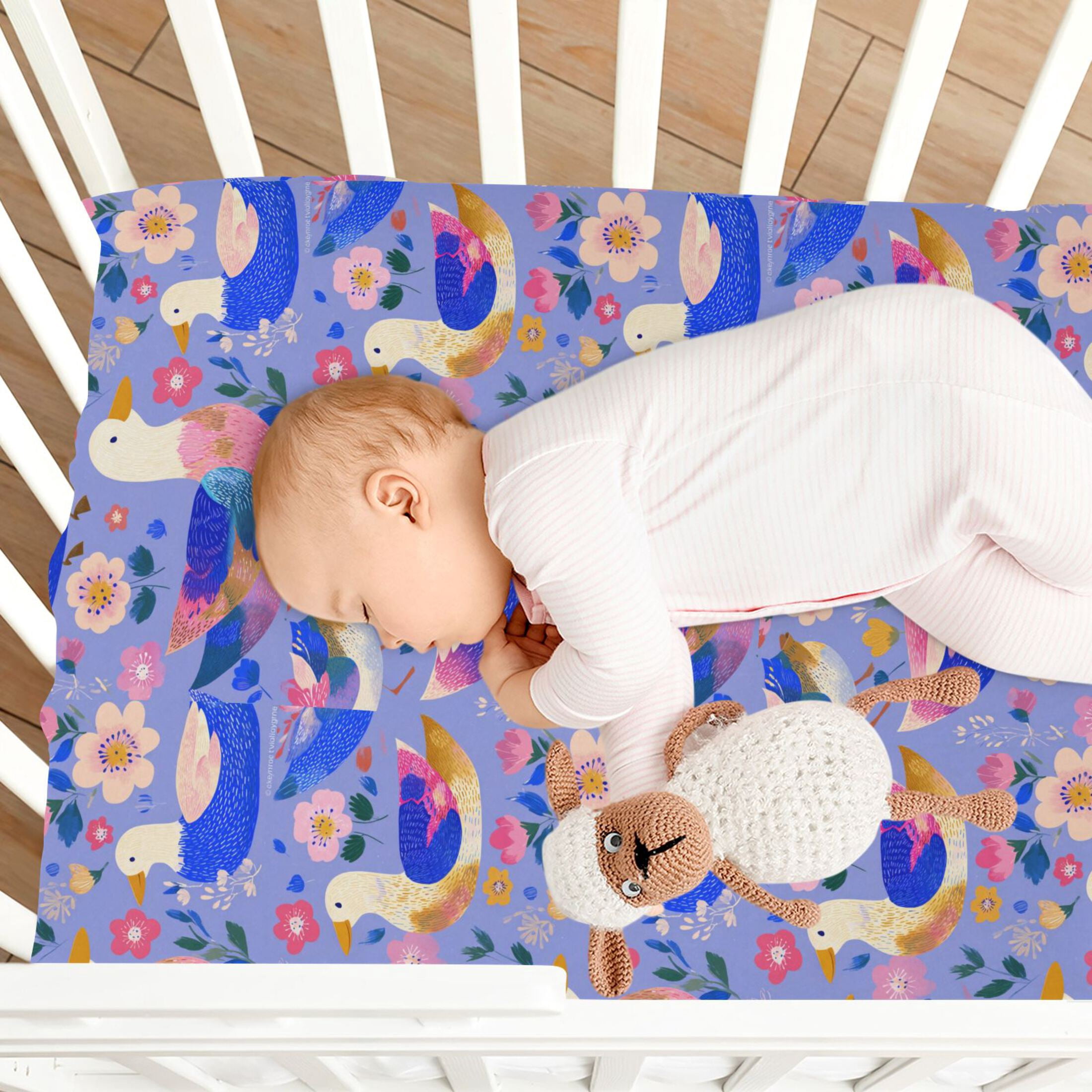 Baby Essentials 52”x 28”- Standard Cotton-like Modal Elastic- Duck Design Crib Sheets for Newborns and Toddlers