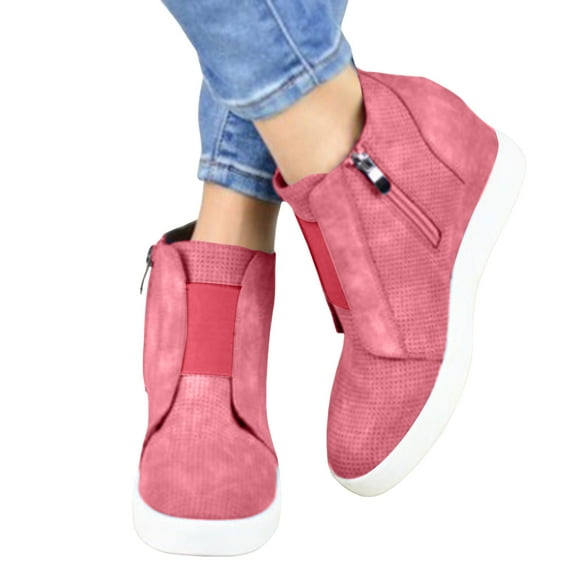 Hidden Wedge Ankle Boots for Women Trendy Stretch Slip on Zip up Flat Fall Booties Casual Walking Shoes