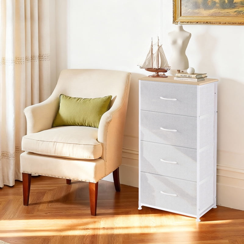 Simenmax 4 Dresser, Storage Drawers with Removable Fabric Bins, Fabric Closet Chests Organizer for Bedroom, Closet, Living Room, Light Gray