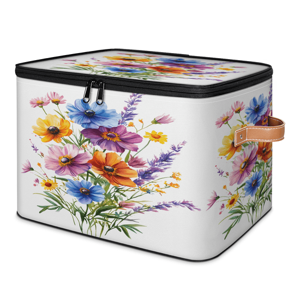CURLYOOT Spring Farmhouse Flower Floral Storage Bins with Lid, Decorative Fabric Storage Boxes, Foldable Closet Shelf Organizer Baskets for Bedroom, Living Room, Home
