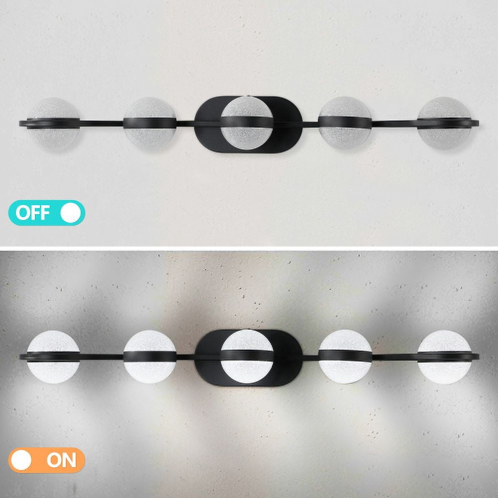ACE-LIGHTS,5-Light Modern Minimalist Bathroom Vanity Light With Acrylic Shades,Bathroom Mirror Lamp for Bathroom,Dressing Room,Bedroom,Living Room,Office,Restaurant,Bars(Black)