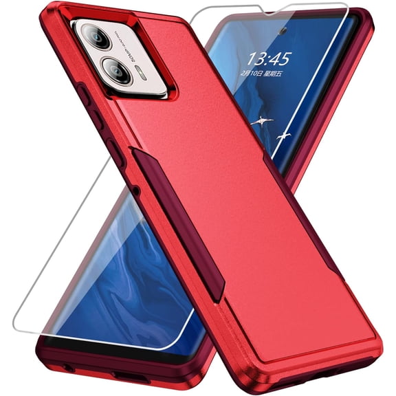 for Moto Edge Plus 2023 Case,Moto Edge 2023 Case,with Screen Protector, Heavy-Duty Tough Rugged Shockproof Protective Case for Motorola Edge Plus 2023, Red