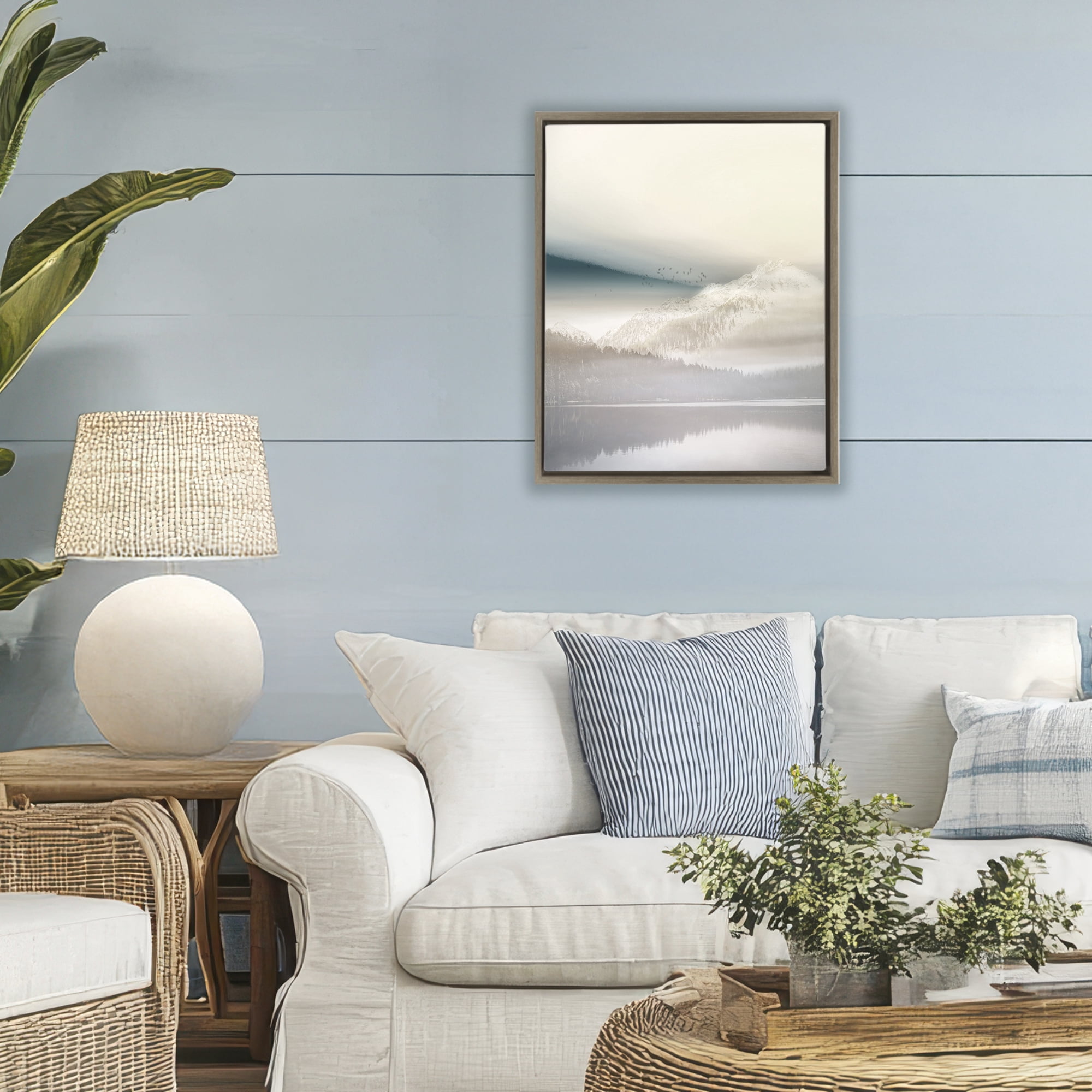 Stupell Industries Mountainous Vanilla Landscape Brown Framed Floater Canvas Wall Art, design by Gemma Bardot