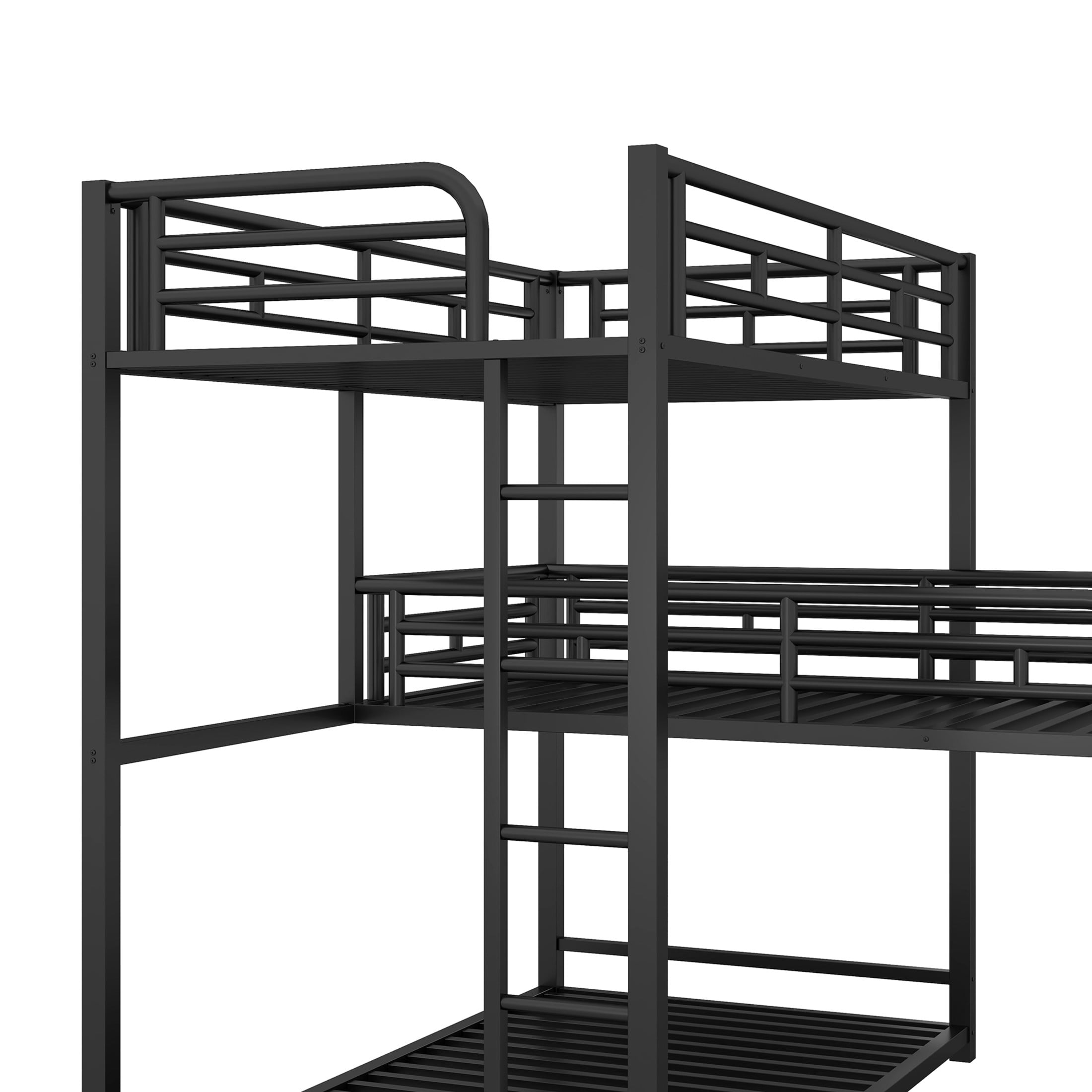 Noble House L-Shaped Triple Twin Bunk Bed, Industrial Metal 3-Tier Space-Saving Bunk Bed, Space Saving, Black