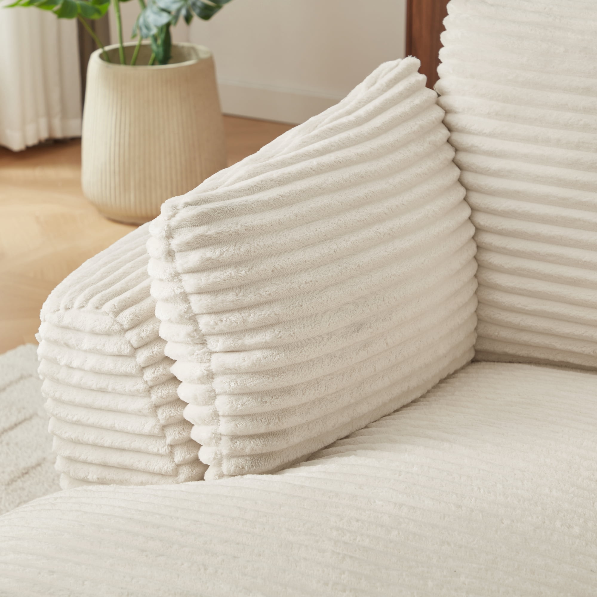 Leumius Oversized Corduroy Chaise Lounge Chair, Corduroy Upholstered Modern Sofa Couch,Comfy Sleeper Sofa for Living Room Dorm Apartment No Assembly Required White