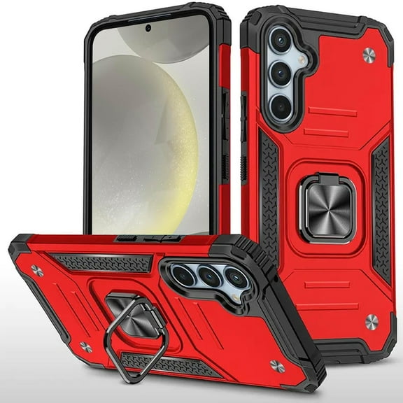 For Samsung Galaxy S25 Ultra Case, Armor Hybrid Magnetic Stand with Ring Holder Kickstand Shockproof Heavy-Duty Durable Rugged TPU Dual Layer Phone Cover (Red)