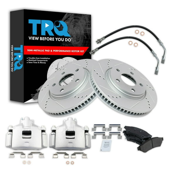 TRQ Front Performance Brake Pad & Rotor Kit Brake Caliper Brake Hose Brake Pads Brake Rotors Set Semi-Metallic Premium G-Coated Fits Select 2005-2008 Buick LaCrosse Pontiac Grand Prix