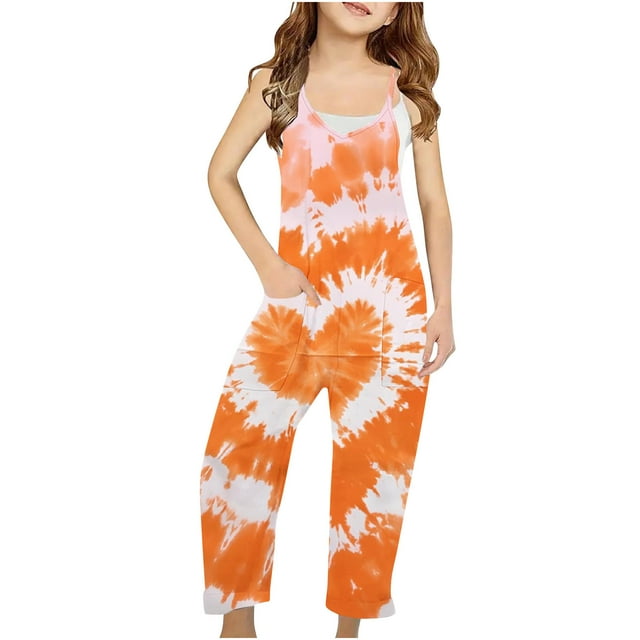 Girls Casual Jumpsuits Sleeveless Summer Rompers Long Pants With Pockets For 5-14 Years