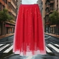 thumbnail image 6 of FRSASU Sequin Skirt Spring Summer Elastic High Waisted A-Line Sparkle Pleated Mesh Skirts for Holiday Party Red, 6 of 6