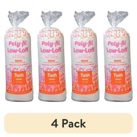 (4 pack) Fairfield Poly-Fil Low Loft Quilt Batting, Premium Polyester Batting for Quilting, Ideal for Queen-Size and Other Small Projects, Quilting Supplies, Medium, 72" X 90"