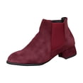 thumbnail image 2 of Willtoo Women's Slip on Ankle Boot, Western Almond Round Toe Low Heel Elastic Bootie Wine, 2 of 4
