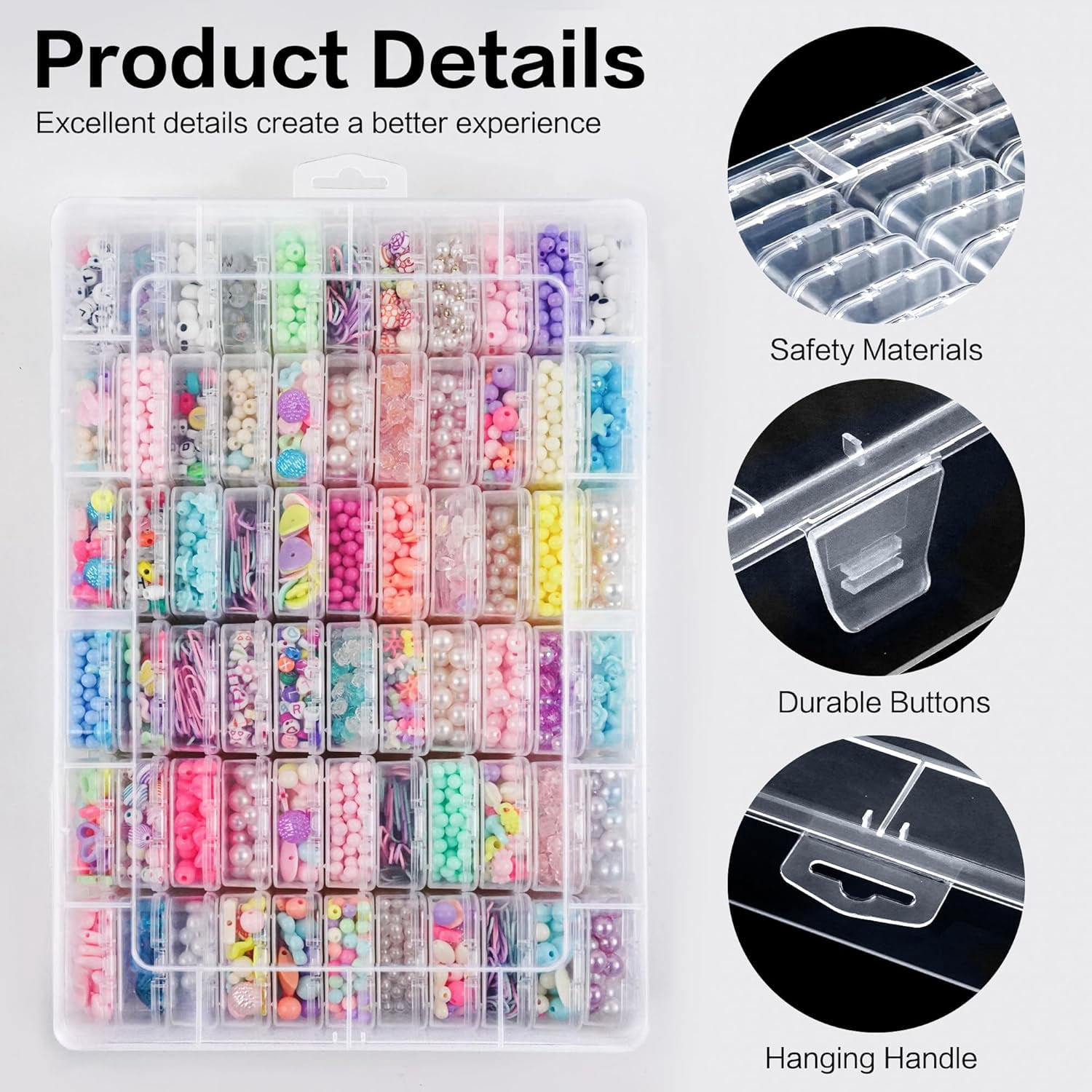 Clear Large Bead Organizer Box, 132Pcs Small Containers with Labels, Mini Craft Storage Case for Jewelry Bracelet Screws Seeds Diamonds Parts