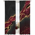 thumbnail image 2 of Sheer Curtains 96 Inches Long, Red Marble Light Filtering Window Curtains for Living Room/Bedroom, Gold Abstract Vintage Modern Ombre Art Rod Pocket Voile Sheer Curtain Drapes, 52"W x 96"L, 2 Panels, 2 of 8