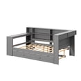thumbnail image 5 of Harper & Bright Designs Full Size Daybed with Trundle, Desk and LED, Wood Captains Bed with Upholstered Headboard, Charging Station and Bookcase Shelves, Grey, 5 of 11