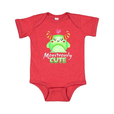 

Inktastic Monstrously Cute Green Monster with Horns and Heart Gift Baby Boy or Baby Girl Bodysuit