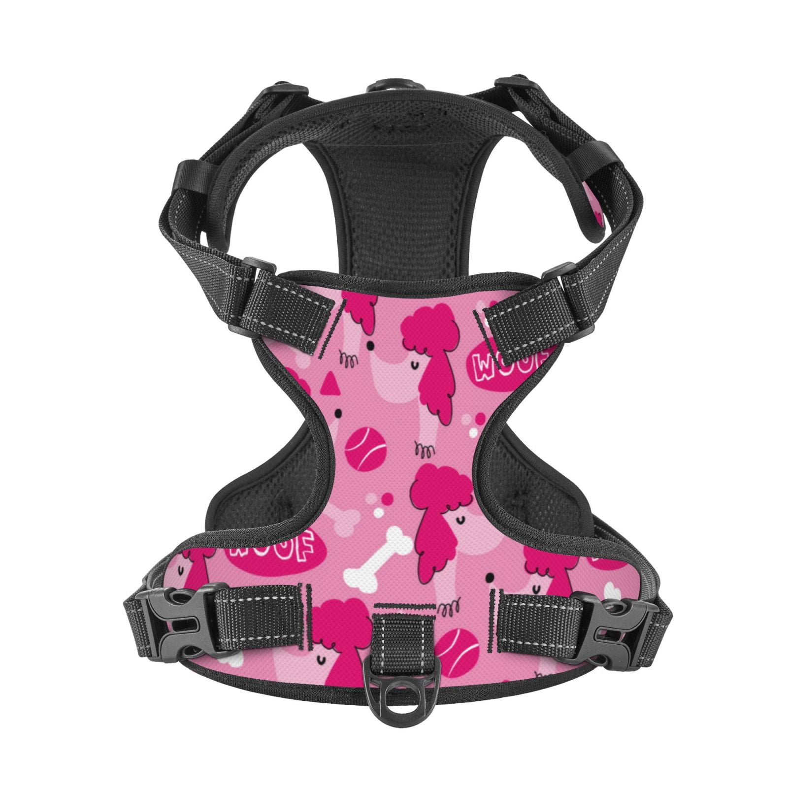 Kdxio Poodle Dog Print No Pull Dog Harness Adjustable Reflective Oxford Easy Control Medium Large Dog Harness for Training and Everyday-Large
