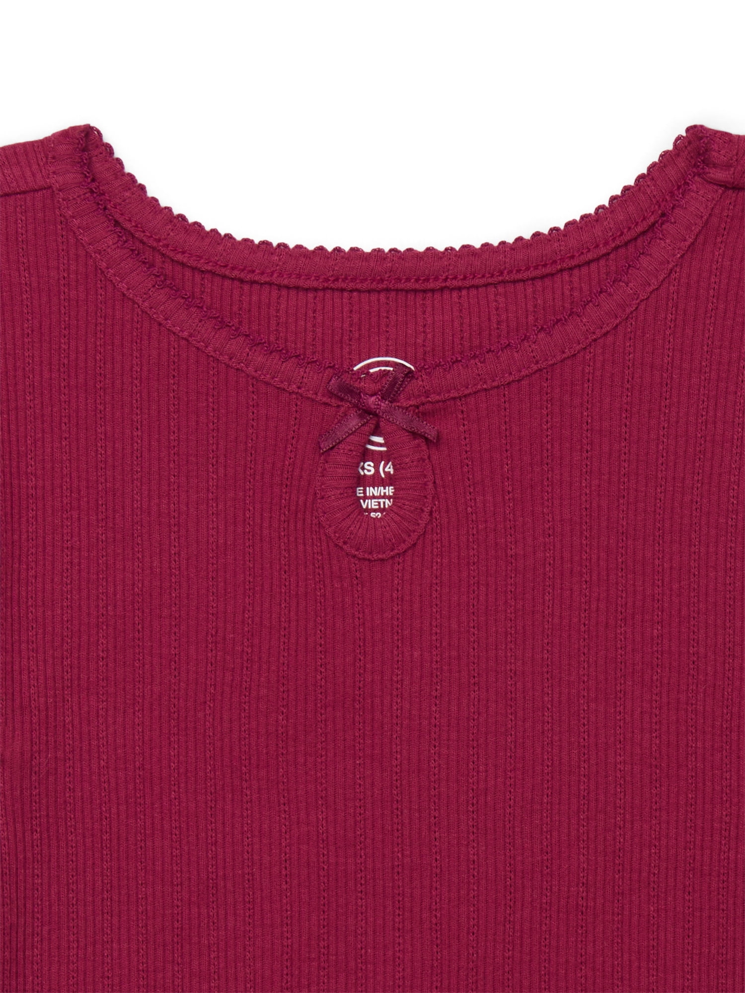 Wonder Nation Girls Ribbed Pointelle Keyhole T-Shirt, Sizes 4-18 & Plus