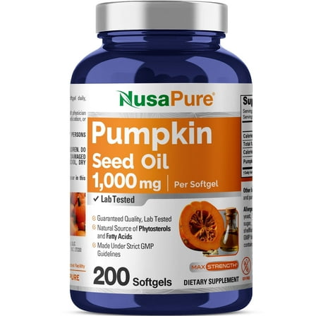 NusaPure Pumpkin Seed Oil 1000mg 200 Softgel capsules (Non-GMO, Gluten Free) Naturally occurring Phytosterols*