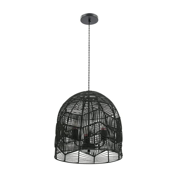 Wildnix Stylish Black Rattan Pendant Light with Adjustable Suspension Wire, Ideal for Living Room, Dining Room, and Modern Home Décor
