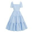 thumbnail image 4 of IROINNID Formal Dress for Women Wedding Guest Evening Night Party Dress Elegant Comfy Summer Short Sleeve Square Neck Vintage Regular Print Dress,Light Blue, 4 of 8
