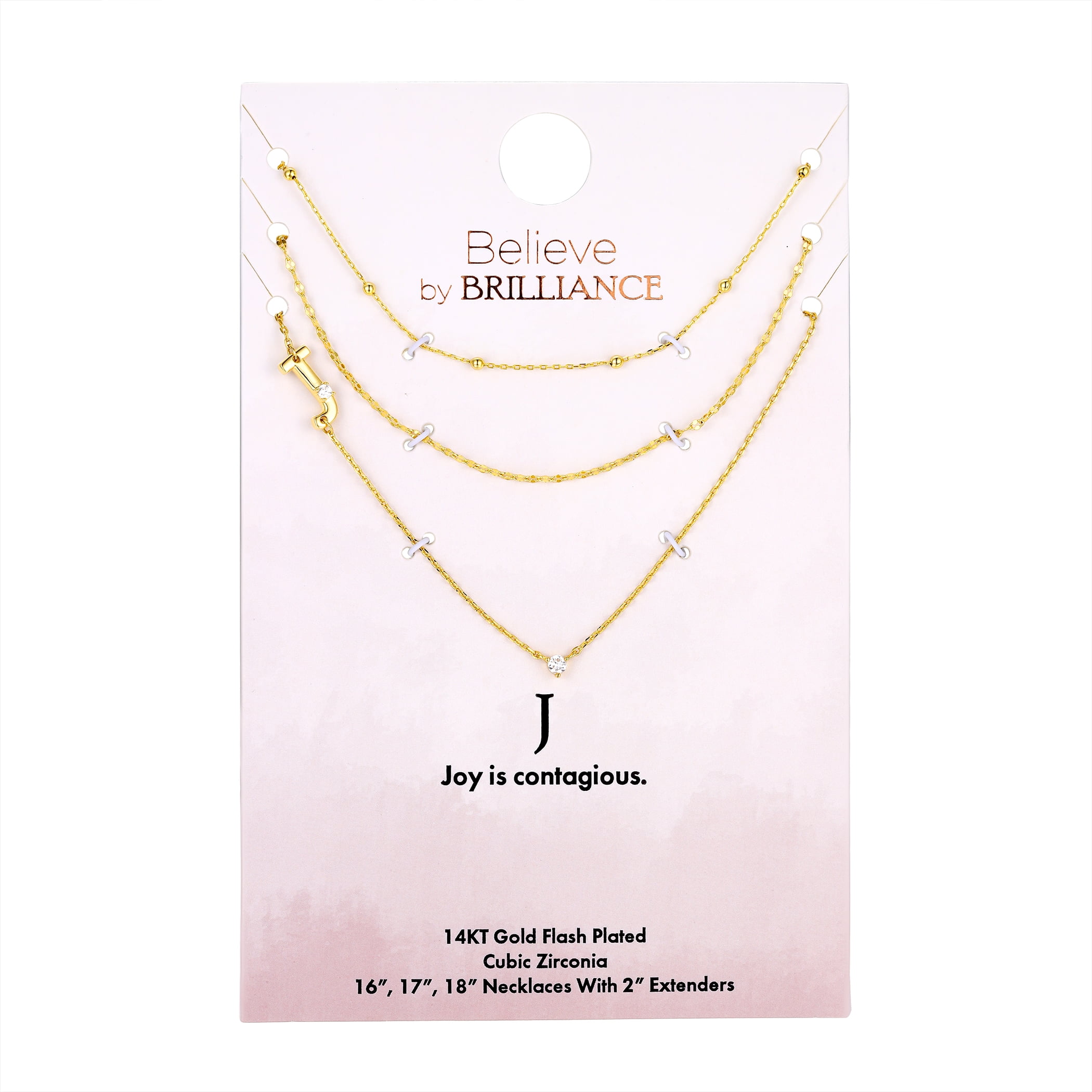 Believe by Brilliance J Triple Chain Initial Necklace Set in 14KT Gold Flash Plated Brass