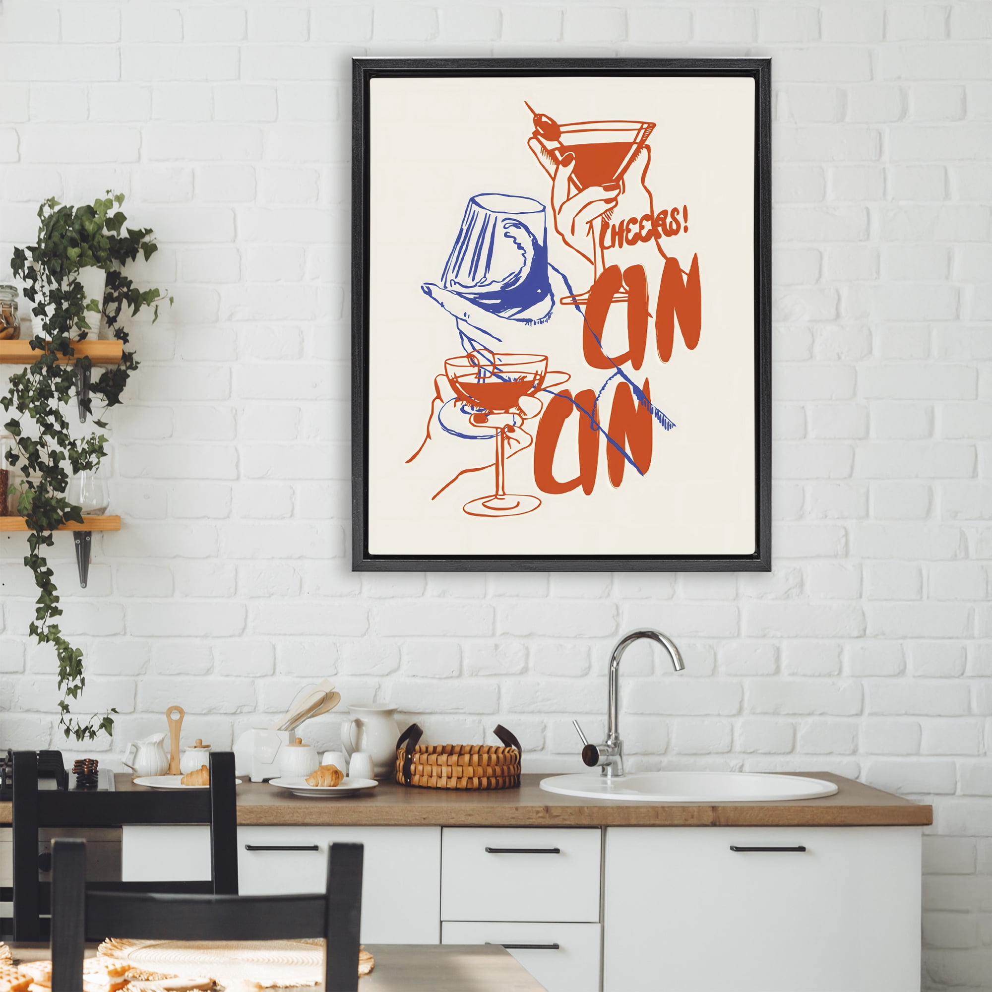 Stupell Industries Retro Cheers Cocktail Toast Black Framed Floater Canvas Wall Art, design by The Prints Vibe