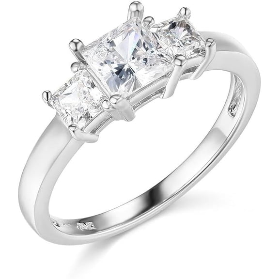 Classic 1.70 Ct Princess 14K White Gold Over 3-Stone Lab Created Diamond Ring Wedding Ring Gift