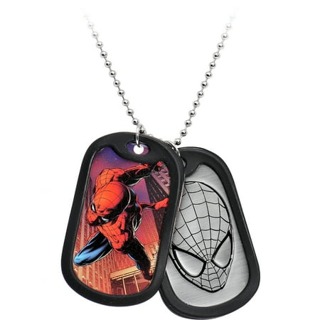 Rubber Silencer - Marvel Spider-Man Graphic Logo Front with Rubber Silencer Double Dog Tag Pendant Necklace