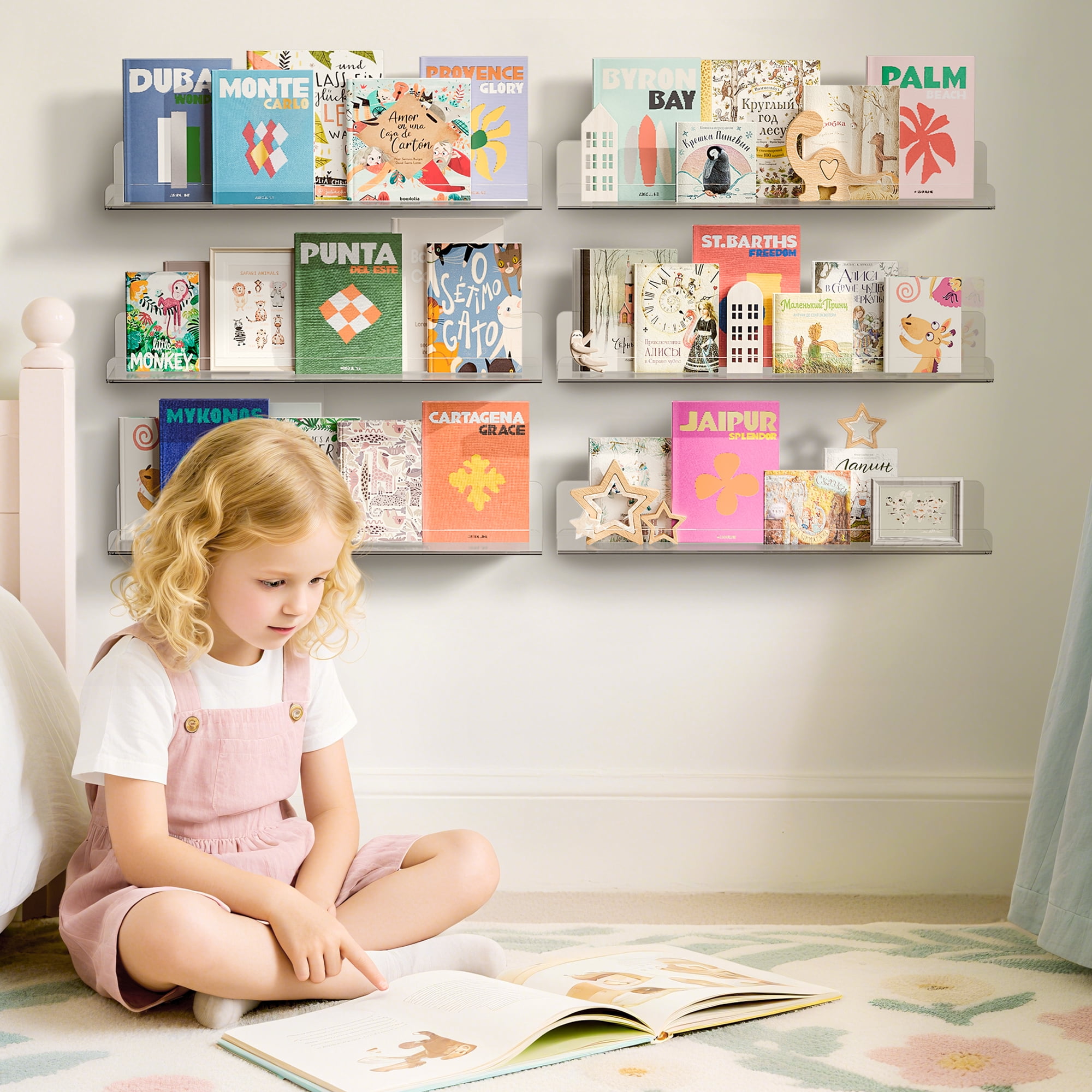 15" Acrylic Floating Shelves Wall Mounted, Upsimples 5pack Clear Acrylic Shelves, for Bedroom, Living Room, Bathroom, Kitchen