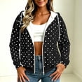 thumbnail image 2 of Women's Polka Dot Zip Up Hoodie with Drawstring Hood and Pockets, Travel Casual Long Sleeve Fleece Sweatshirt Jacket, S, 2 of 9
