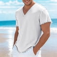 thumbnail image 2 of BUWTTER Mens Tshirts Solid Color V Neck Short Sleeve Summer Beach Vacation Comfortable Casaul Men Shirts White M, 2 of 5