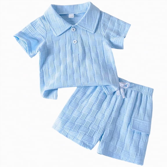 mgoYE Toddler Baby Boys Clothes 12 Months Summer Outfits Polo Shirt Shorts Set 2Pcs Boys Clothing Sets 6 Month-3T(Blue,18-24 Months)